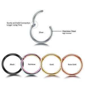 Xpircn 5PCS 16G Stainless Steel Nose Rings Hoop Hinged Segment Septum Clicker Daith Tragus Helix Cartilage Earrings Piercing for Women Men (Mixed Color, 16g 8mm, 5PCS)