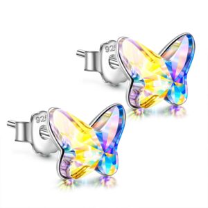 angel nina butterfly earrings for women sterling silver stud crystal hypoallergenic women jewelry birthday gifts aurora borealis