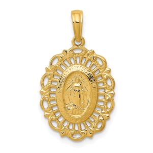 Diamond2Deal 14k Yellow Gold Oval Miraculous Medal Pendant 26 mm Length Fine Jewelry for Women (L- 26.2 mm, W- 15.6 mm)