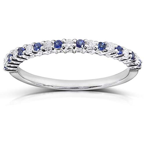 Kobelli Round Diamond & Blue Sapphire Band 1/4 carat (ctw) in 14kt White Gold, Size 7, White Gold