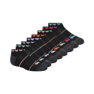 puma girls 8 pack low cut + hair ties running socks, black/multi, 5-6.5 us