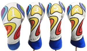 majek retro golf headcover limited edition vintage leather style psychedelic colorful groovy custom design #1 3 5 x driver fairway wood head cover