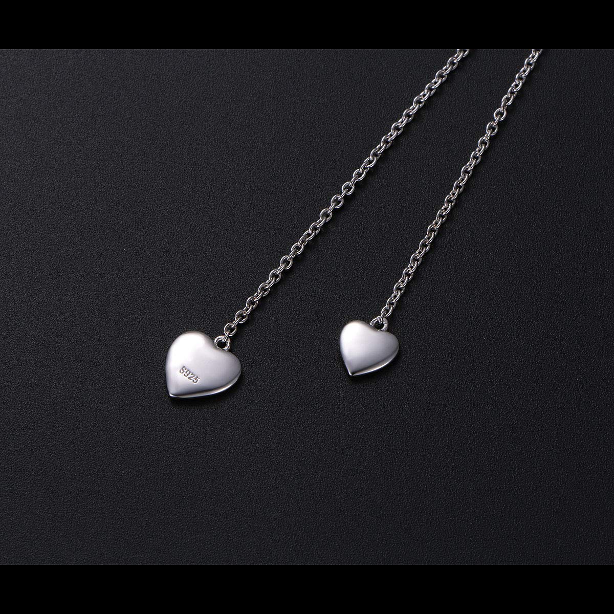 FLYOW Long Chain Dainty Necklace Simple Style 925 Sterling Silver Heart Pendant Adjustable Y Shaped Necklace Jewelry (Two heart)