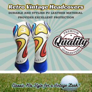 Majek Retro Golf Headcover Limited Edition Vintage Leather Style Psychedelic Colorful Groovy Custom Design #3 & 5 Fairway Wood Head Cover