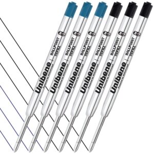 Unibene Parker Compatible Ballpoint Refills 12 Pack,1.0mm Medium Point-6 Black&6 Blue, Smooth Writing Replaceable German Ink Tactical Pen Refills for Parker Ballpoint/UZI Pen