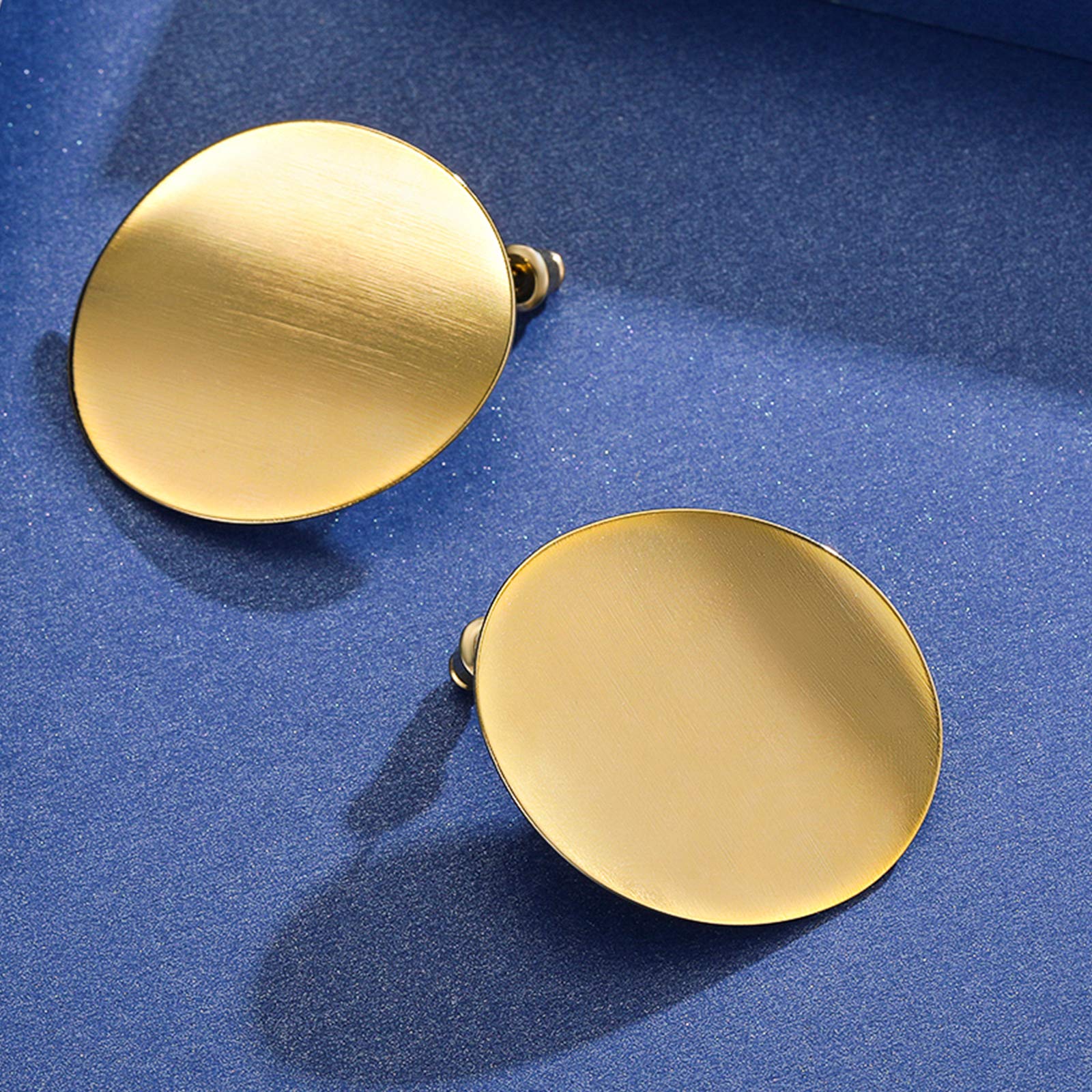 HelloFun Large Round Disc Drop Earrings Fashion Brushed Gold Drop Earrings for Women