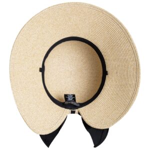 Women's Wide Brim Beach Sun Hat - SPF UV Protection, Packable, Floppy, Foldable - Summer-Ready, Ponytail-Friendly, Straw, Cute Bow, Travel Essential, Beige Medium