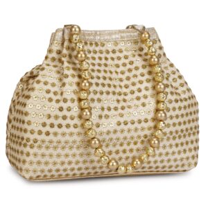 fancy haat silk ethnic rajasthani women's potli bag (golden)