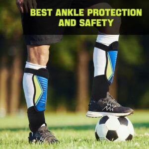 Rawxy Football Soccer Shin Guards with Exceptional Flexible Soft Light Weight - Great for Boys Girls Junior Youth(Blue Yellow,L)