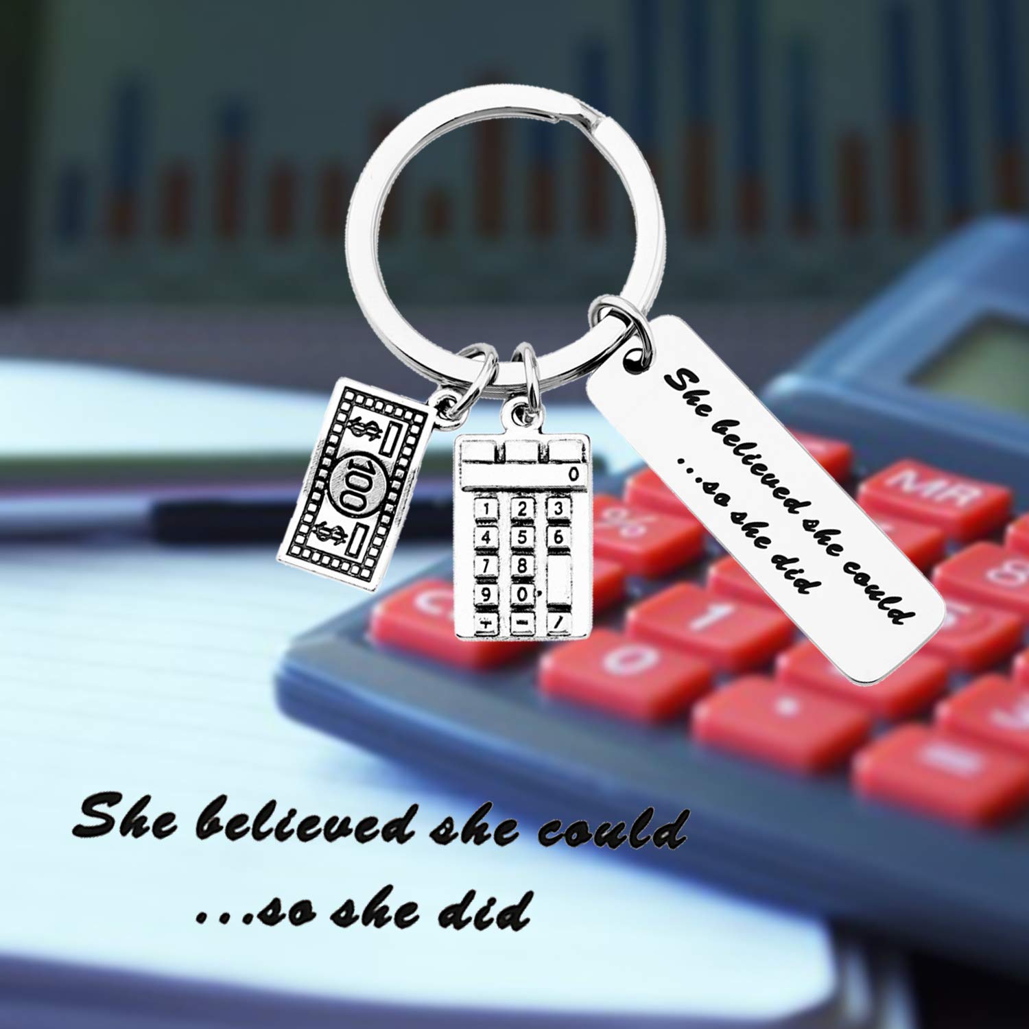 MYOSPARK Accountant Gift She Believed She Could So She Did Calculator Charm Keychain Inspirational Graduation Gift For CPA Accountant Auditor (Calculator Keychain)