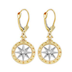 charm america - gold compass earrings - 10 karat solid gold - compass jewelry