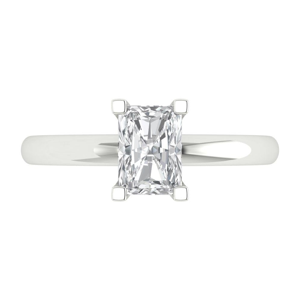 Clara Pucci 1.0 ct Emerald Cut Solitaire Genuine Moissanite Wedding Bridal Designer Anniversary Engagement Ring in 14k White Gold