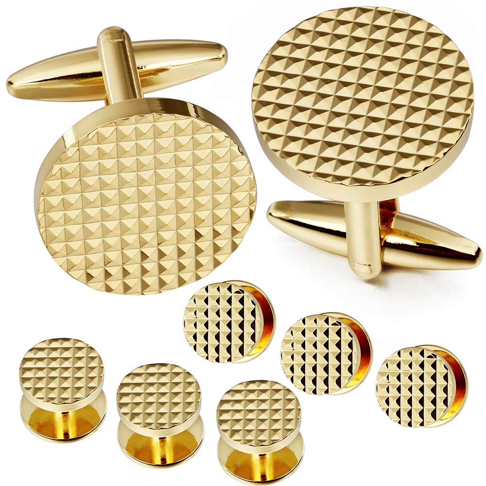 HAWSON Cuff links mens with 6 Tux Studs,Suit for mens Dress Shirt - birthdays metting Wedding Accessories (Gold)