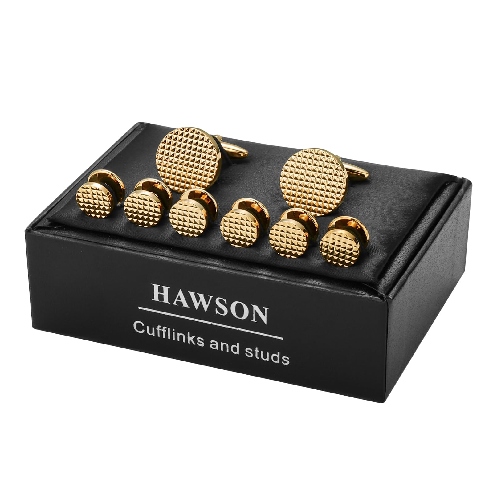 HAWSON Cuff links mens with 6 Tux Studs,Suit for mens Dress Shirt - birthdays metting Wedding Accessories (Gold)