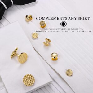 HAWSON Cuff links mens with 6 Tux Studs,Suit for mens Dress Shirt - birthdays metting Wedding Accessories (Gold)