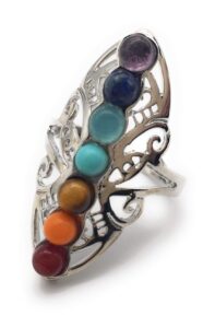 healing hollow stones adjustable 7 chakra ring reiki gem jewelry for women