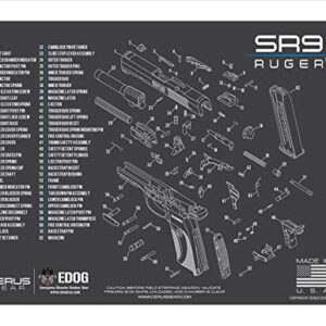 EDOG SR9 Gun Cleaning Mat - Schematic (Exploded View) Diagram Compatible with Ruger SR9 Series Pistol 3 mm Padded Pad Protect Your Firearm Magazines Bench Surfaces Gun Oil Solvent Resistant