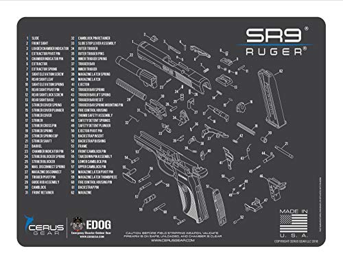 EDOG SR9 Gun Cleaning Mat - Schematic (Exploded View) Diagram Compatible with Ruger SR9 Series Pistol 3 mm Padded Pad Protect Your Firearm Magazines Bench Surfaces Gun Oil Solvent Resistant