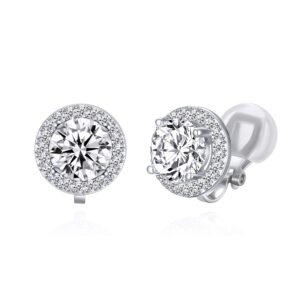 yoqucol bright 8mm cubic zirconia crystal clip on stud earrings round non pierced earrings for women