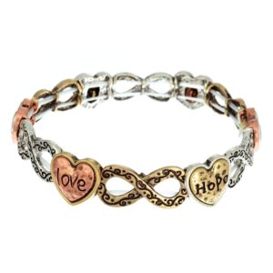 PammyJ Faith Hope Love Tri Tone Heart Infinity Stretch Bracelet