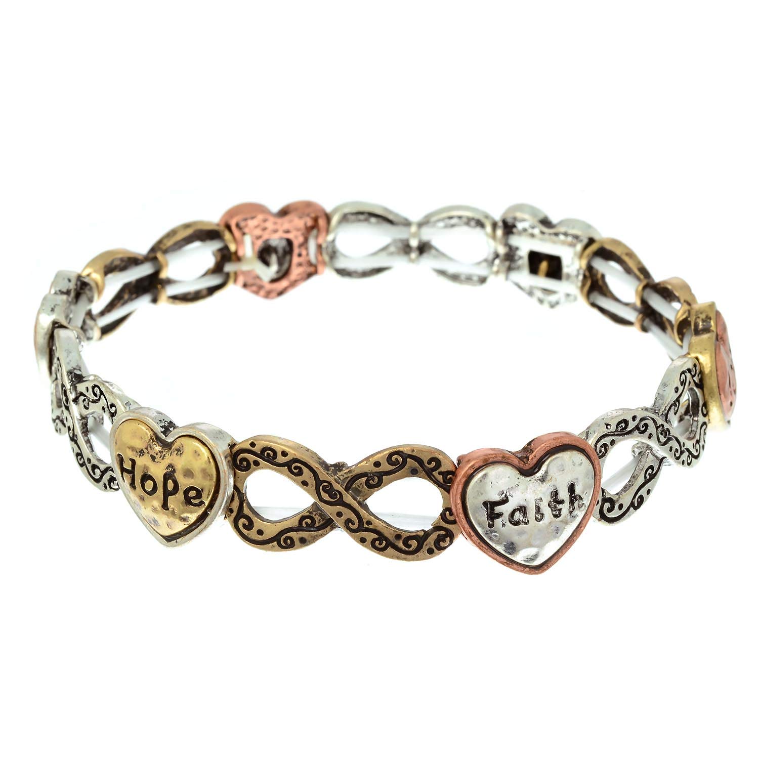 PammyJ Faith Hope Love Tri Tone Heart Infinity Stretch Bracelet