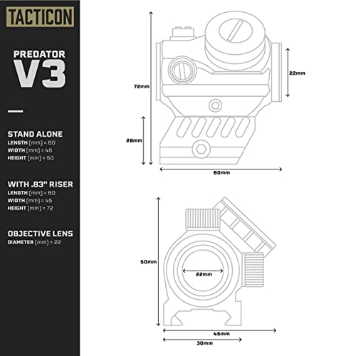 Predator V3 Compact Red Dot Sight | Combat Veteran Owned Company | 45 Degree Offset Mount and Riser Mount Included | Reflex Rifle Optic with 11 Adjustable Brightness Settings | Reddot Gun Scope