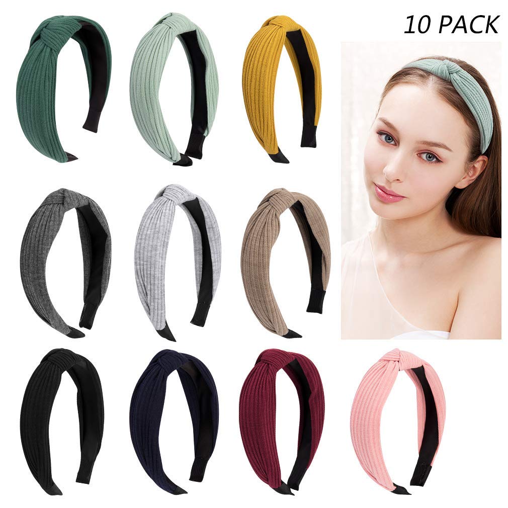 Jaciya Headbands for Women Girls Knotted Headband for Women 10 Pcs Womens Headbands Wide Turban Head Band Hair Accessories for Women