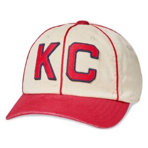 american needle archive negro league kansas city monarchs baseball dad hat, ivory/dark red