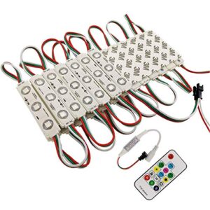 YUNBO 20Pcs WS2811 RGB LED Module Lights DC 12V SMD 5050 Addressable Dream Color RGB LED Module Waterproof IP65 LED Storefront Lights with Tape Adhesive Backside（with Controller and Remote Control）