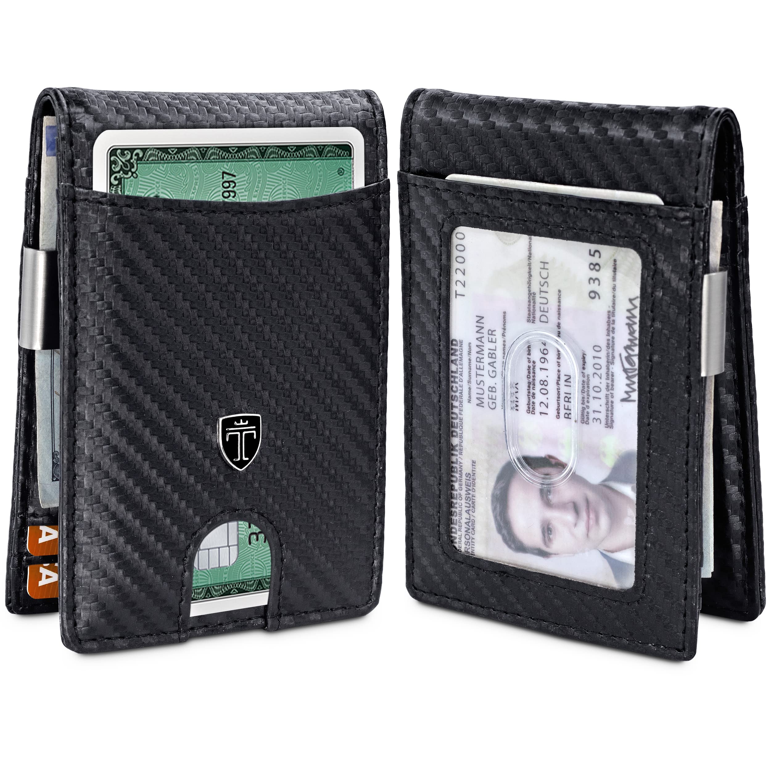 TRAVANDO Money Clip Wallet Atlanta Mens Front Pocket Slim RFID Blocking - Credit Card Holder - Mini Bifold (Carbon Leather, Carbon)