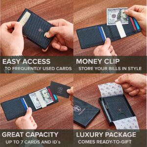 TRAVANDO Money Clip Wallet Atlanta Mens Front Pocket Slim RFID Blocking - Credit Card Holder - Mini Bifold (Carbon Leather, Carbon)