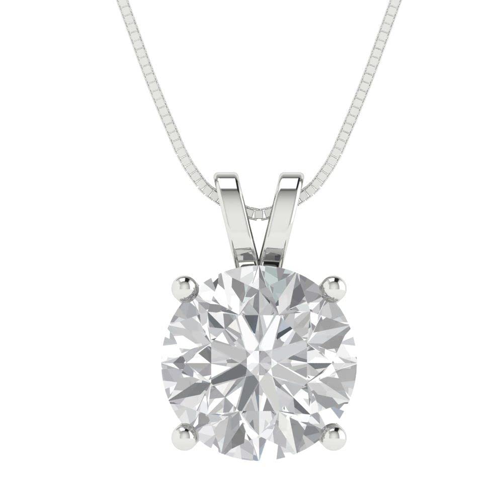 Clara Pucci 3.0 ct Round Cut Stunning Genuine Moissanite Solitaire Pendant Necklace With 18" Gold Chain box Solid 14k White Gold