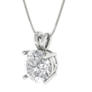 Clara Pucci 3.0 ct Round Cut Stunning Genuine Moissanite Solitaire Pendant Necklace With 18" Gold Chain box Solid 14k White Gold