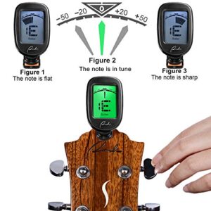 Ranch Guitar Tuner Clip On for Acoustic/Electric Guitar, Ukulele, Violin, Bass, Banjo and Chromatic Tuning Modes - Classical Black