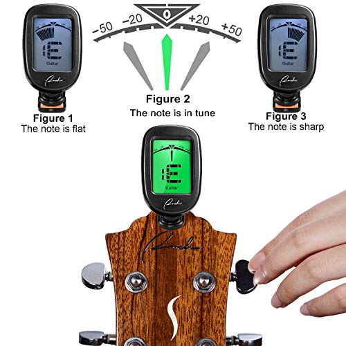 Ranch Guitar Tuner Clip On for Acoustic/Electric Guitar, Ukulele, Violin, Bass, Banjo and Chromatic Tuning Modes - Classical Black