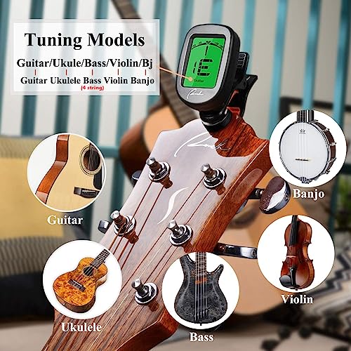 Ranch Guitar Tuner Clip On for Acoustic/Electric Guitar, Ukulele, Violin, Bass, Banjo and Chromatic Tuning Modes - Classical Black