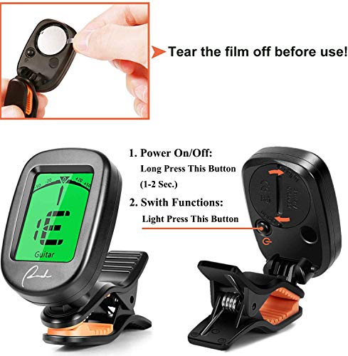 Ranch Guitar Tuner Clip On for Acoustic/Electric Guitar, Ukulele, Violin, Bass, Banjo and Chromatic Tuning Modes - Classical Black