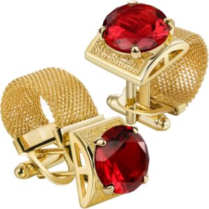 Mens Cufflinks with Chain - Stone and Shiny Gold Tone Shirt Accessories - Party Gifts for Young Men (crystal)