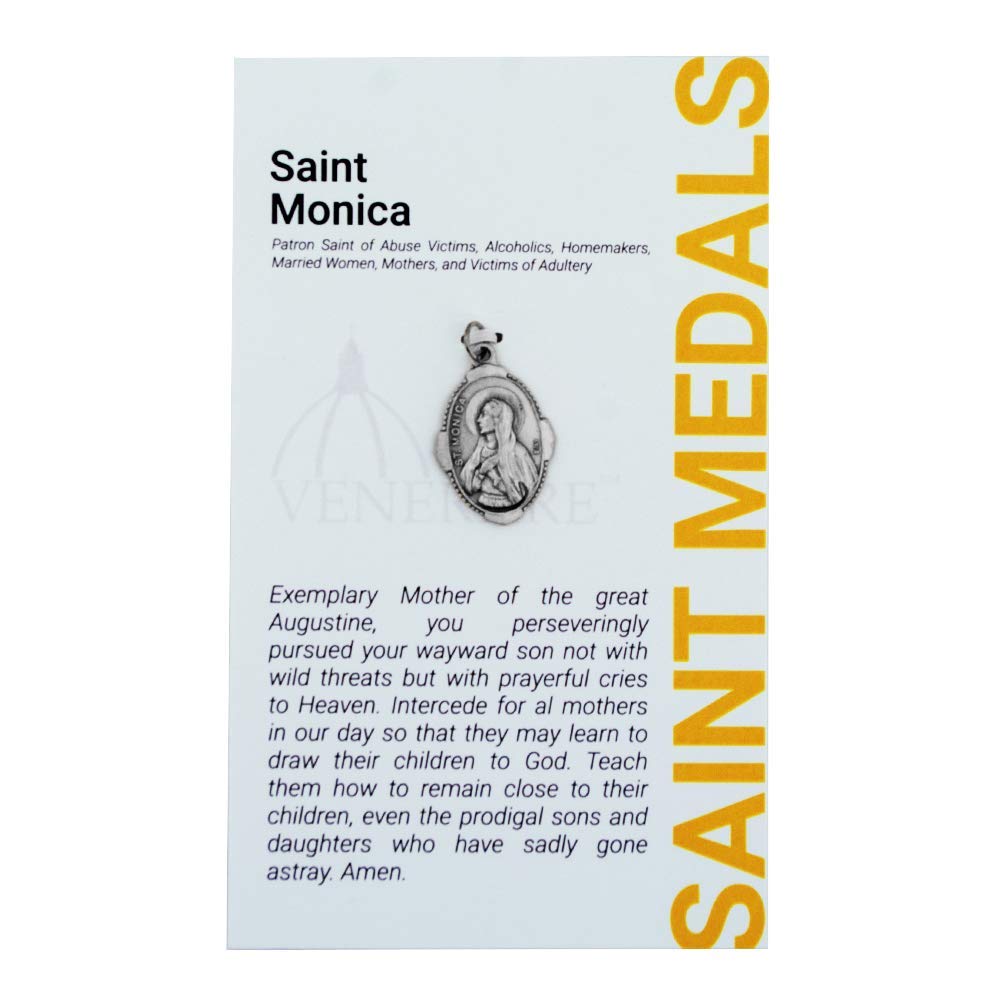 1" Saint and Holy Subject Medal with Prayer Card | Over 25 Different Saints | Durable and Detailed Charm | Pendant Medal Carded with Prayer | Christian Jewelry (St. Monica)