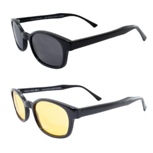 pacific coast sunglasses original kd's biker sunglasses 2-pack smoke and yellow lenses, black, adult