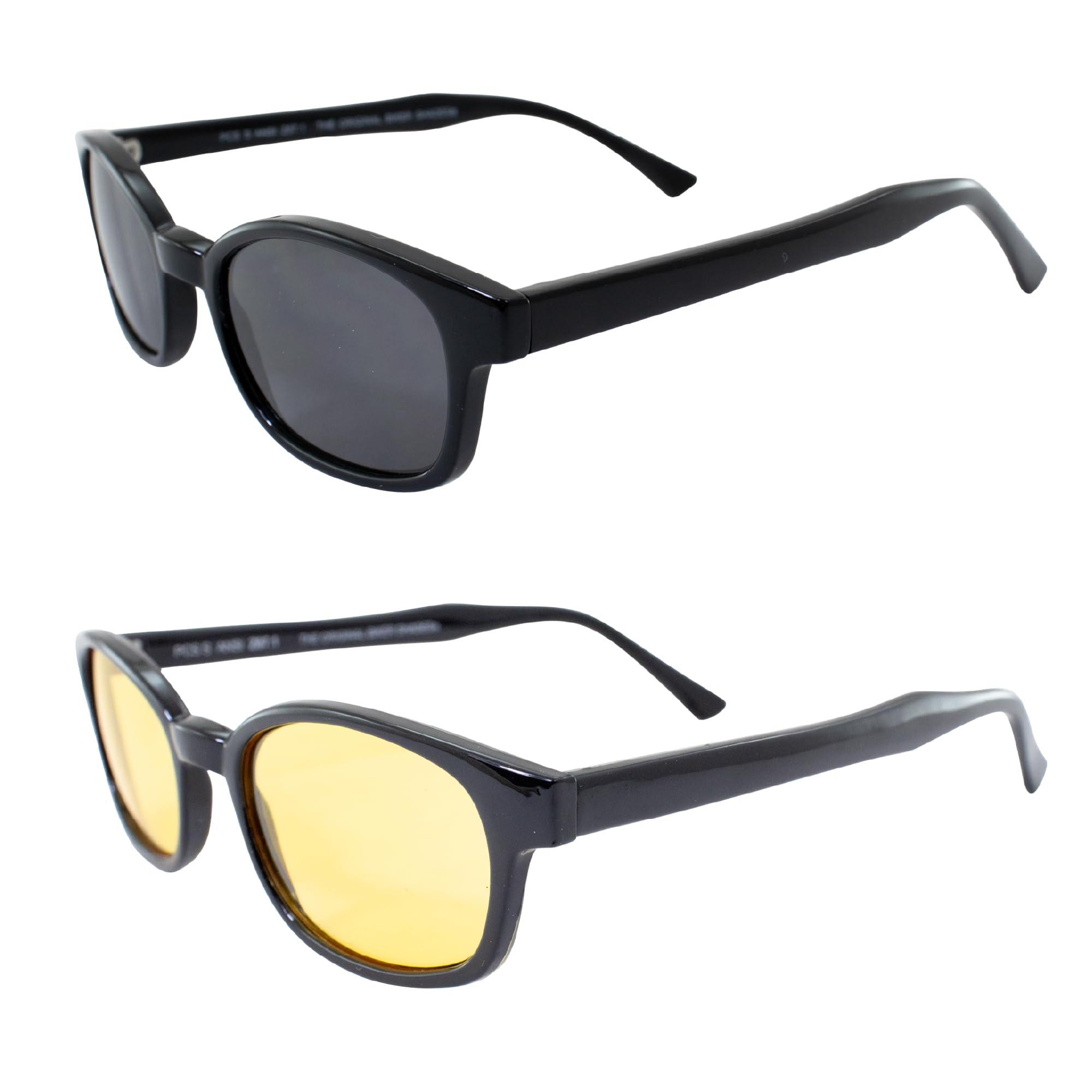 Pacific Coast Sunglasses Original KD's Biker Sunglasses 2-pack Smoke and Yellow Lenses, Black, Adult