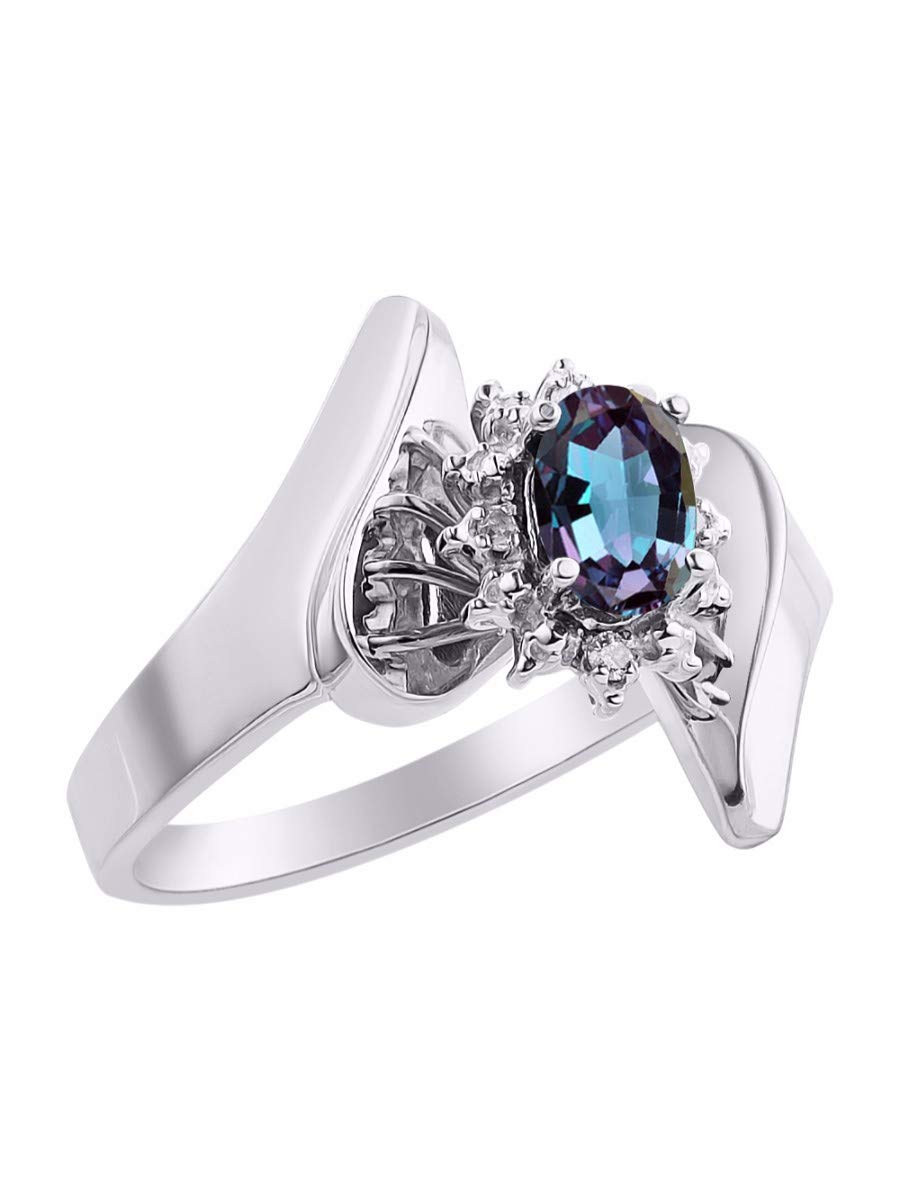 Rylos Floral Designer Ring with 6X4MM Oval Gemstone & Sparkling Diamonds in Sterling Silver- Birthstone Alexandrite Jewelry Size 7