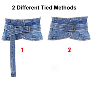 Aecibzo Women's Denim Waist Belt Retro Wide Corset Cinch Belt Waistband with Buckle (M/Fit waist 27.5"-30.7", As Photo)