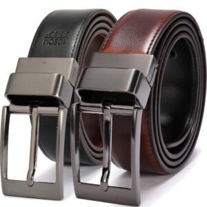 beltox fine Men's Dress Belt Leather Reversible 1.25" Wide Rotated Buckle Gift Box（Black Buckle with Cognac/Black Belt,34-36）