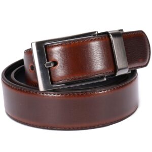 beltox fine Men's Dress Belt Leather Reversible 1.25" Wide Rotated Buckle Gift Box（Black Buckle with Cognac/Black Belt,34-36）