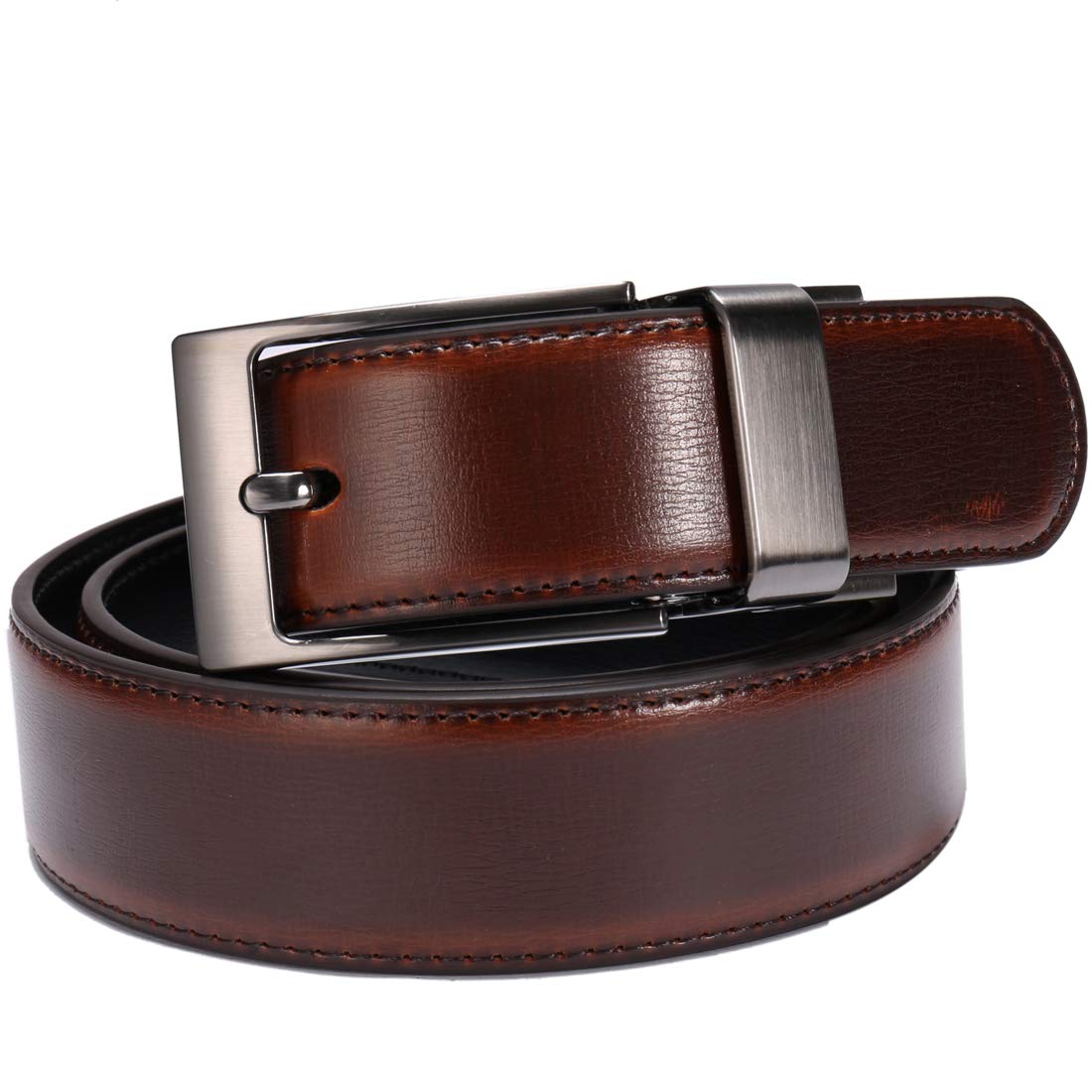 beltox fine Men's Dress Belt Leather Reversible 1.25" Wide Rotated Buckle Gift Box（Black Buckle with Cognac/Black Belt,34-36）