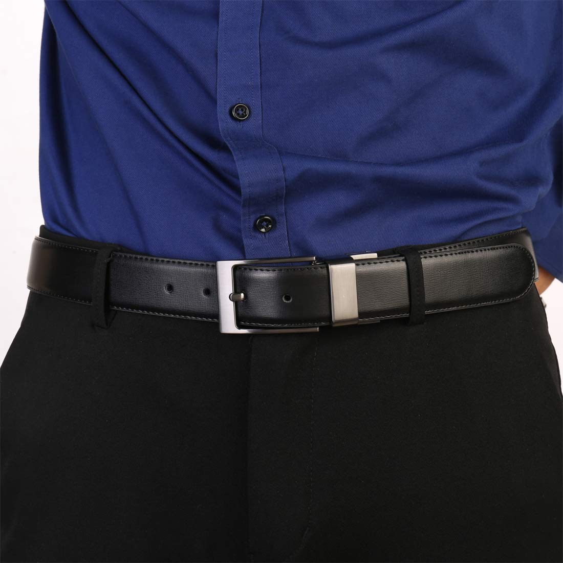 beltox fine Men's Dress Belt Leather Reversible 1.25" Wide Rotated Buckle Gift Box（Black Buckle with Cognac/Black Belt,34-36）