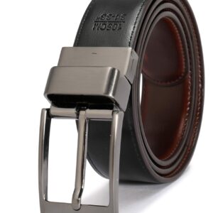 beltox fine Men's Dress Belt Leather Reversible 1.25" Wide Rotated Buckle Gift Box（Black Buckle with Cognac/Black Belt,34-36）