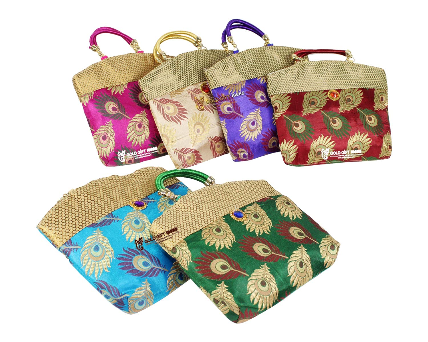 GoldGiftIdeas Silk Women Potli Purse for Wedding, Potli Bags for Return Gift, Traditional Party Favor Bags,Indian Potli Purse for Wedding (Set of 6)