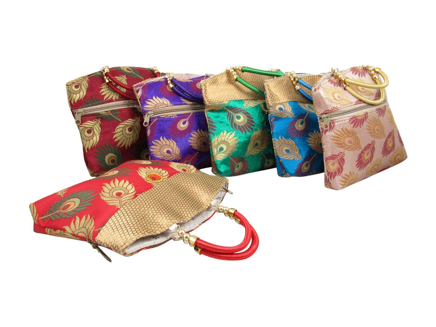 GoldGiftIdeas Silk Women Potli Purse for Wedding, Potli Bags for Return Gift, Traditional Party Favor Bags,Indian Potli Purse for Wedding (Set of 6)